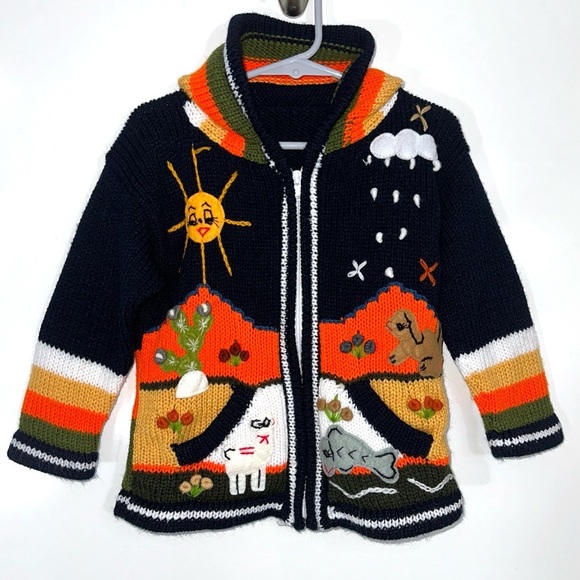 Peruvian Kids Knit Appliqué Hooded Cardigan - Picture 1 of 5